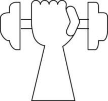 Black line art hand holding dumbbells. vector