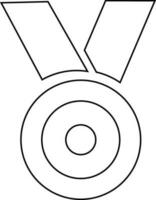 Black line art illustration of a round medal with ribbon. vector