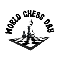 wereld schaak dag tekst met schaak stukken Aan schaakbord clip art Aan transparant achtergrond, wereld schaak dag kalligrafie, belettering inscriptie, schaakbord met schaak stukken clip art png