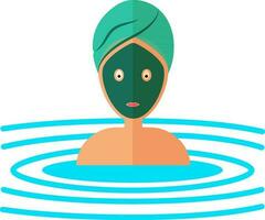 Colorful icon of girl relaxing in water with face mask. vector