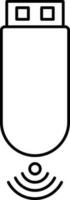 Wifi pendrive icon in black line art. vector