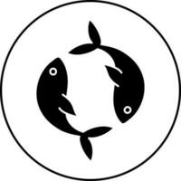 black and white Illustration Of Pisces Zodiac Sign on Round Shape. vector