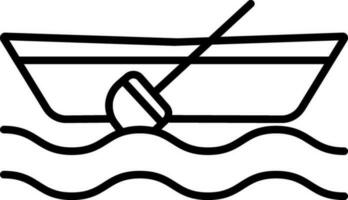 Canoe Boat with Paddle on Water Wave Icon in Line Art. vector