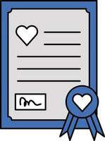 Boda certificado icono en azul y gris color. vector