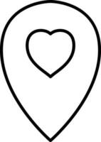 Map Pointer With Heart Icon In Black Linear Art. vector