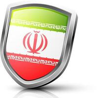 Glossy shield of Iran flag with symbol. vector