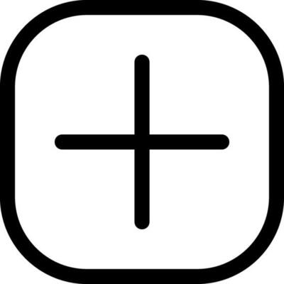Black line art Plus sign on square background.