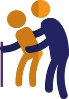 Character of faceless man holding another person with a purple stick. vector