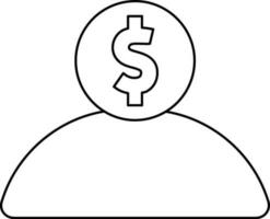 Illustration of dollar icon on employee face in stroke. vector