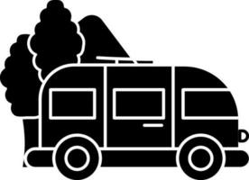 Caravan with tree and mountain glyph icon in flat style. vector