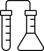 prueba tubo conectado con químico matraz icono en Delgado línea Arte. vector
