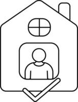 Person At Home with Check Mark Icon in Black Line Art. vector