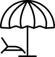 Beach Chair with Umbrella icon in black outline. vector