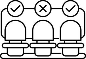 Passenger seat with cross and check mark for Social distance icon in line art. vector