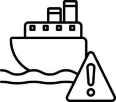 Black line art illustration of Warning ship icon. vector
