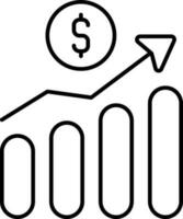 Dollar money growth graph icon in thin line art. vector