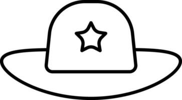 Illustration of Star on Fedora Hat Icon in Black Outline. vector