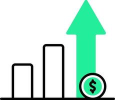 Dollar growing graph chart icon in green and black color. vector