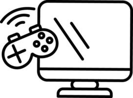 Computer with Gamepad Icon in Black Line Art. vector