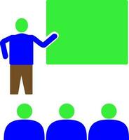 Character of faceless man giving a presentation to audience. vector