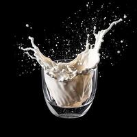 Milk splash on black background photo