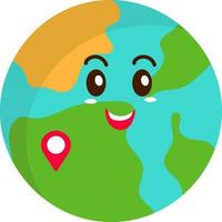 Cheerful Earth Globe Cartoon With Map Pin Over White Background. vector