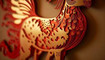 Animal rooster in gold illustration for Chinese New Year generated by AI photo