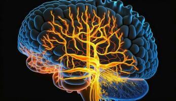 humano cerebro anatomía Ciencias nervioso sistema sinapsis ilustración generado por ai foto