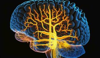 azul Ciencias ilustración de humano cerebro anatomía generado por ai foto