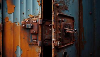 Rusty old steel lock weathered and obsolete generated by AI photo