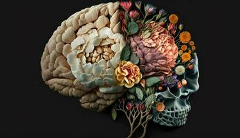 Anatomy death science human brain illustration flower design generated by AI photo