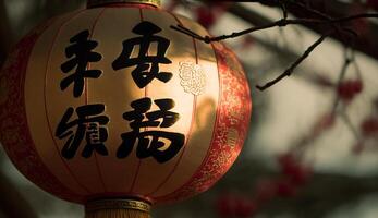 Chinese lantern illuminates traditional culture symbolizing prosperity generated by AI photo