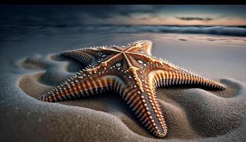 Starfish on sand close up of echinoderm star shape generated by AI photo