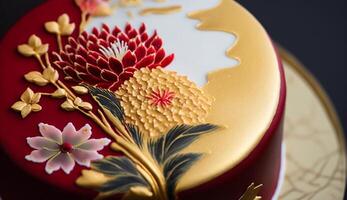 Floral decoration on gold background epitomizes elegance generated by AI photo