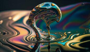 Abstract liquid wave reflection in multi colored water generated by AI photo