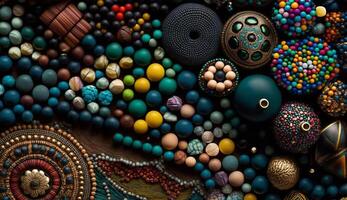 Multi colored balls with abstract patterns shiny jewelry generated by AI photo