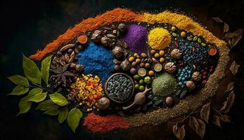 Spice food on dark background decoration cooking generated by AI photo