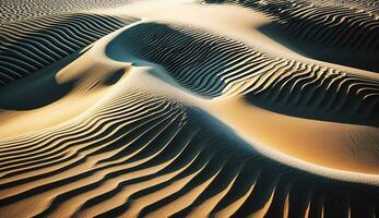 Sand dune landscape ripples patterned in yellow generated by AI photo