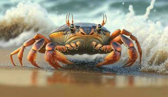 Sally Lightfoot crab on sandy beach by water generated by AI photo