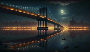 Night falls and lights illuminate city skyline generated by AI photo