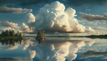 Nature reflects tranquil sky serene landscape in summer generated by AI photo