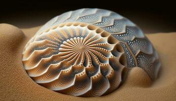 Sand animal shells and starfish adorn beach generated by AI photo