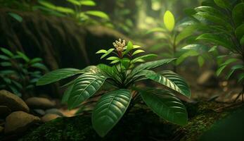 Leafy nature in green forest growth fresh outdoors generated by AI photo