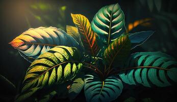 Green leafy ferns pop against tropical background generated by AI photo