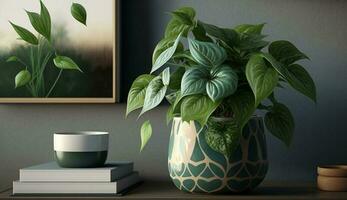 Vase book plant leaf flower pot nature indoors generated by AI photo