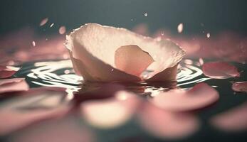 Nature beauty reflected in a wet petal generated by AI photo