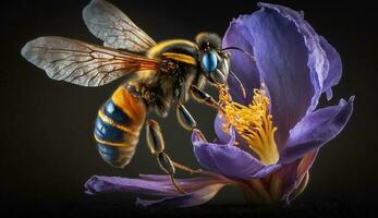 A yellow flower and bee in nature generated by AI photo