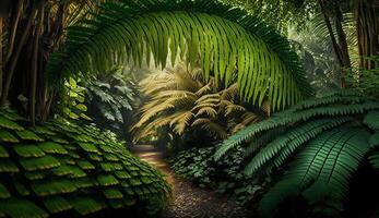 Nature beauty in tropical rainforest landscape Growth everywhere generated by AI photo