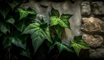 Fresco verde hojas adornar el antiguo bosque rama generado por ai foto