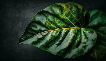 A vibrant green leaf with abstract vein pattern generated by AI photo